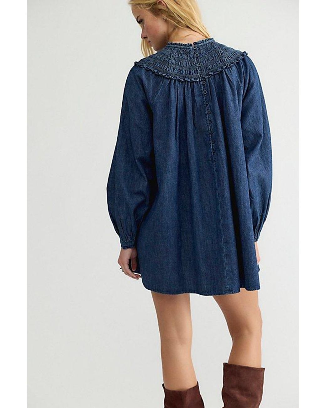 Free People Gray Morning Dew Smocked Mini Dress