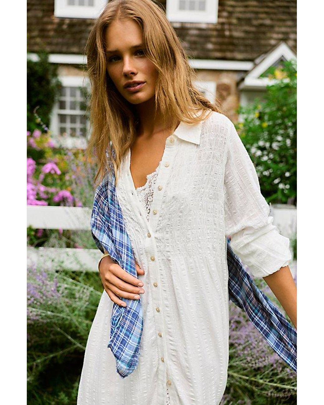 Free People Green Chasing Dawn Collared Maxi Shirtdress