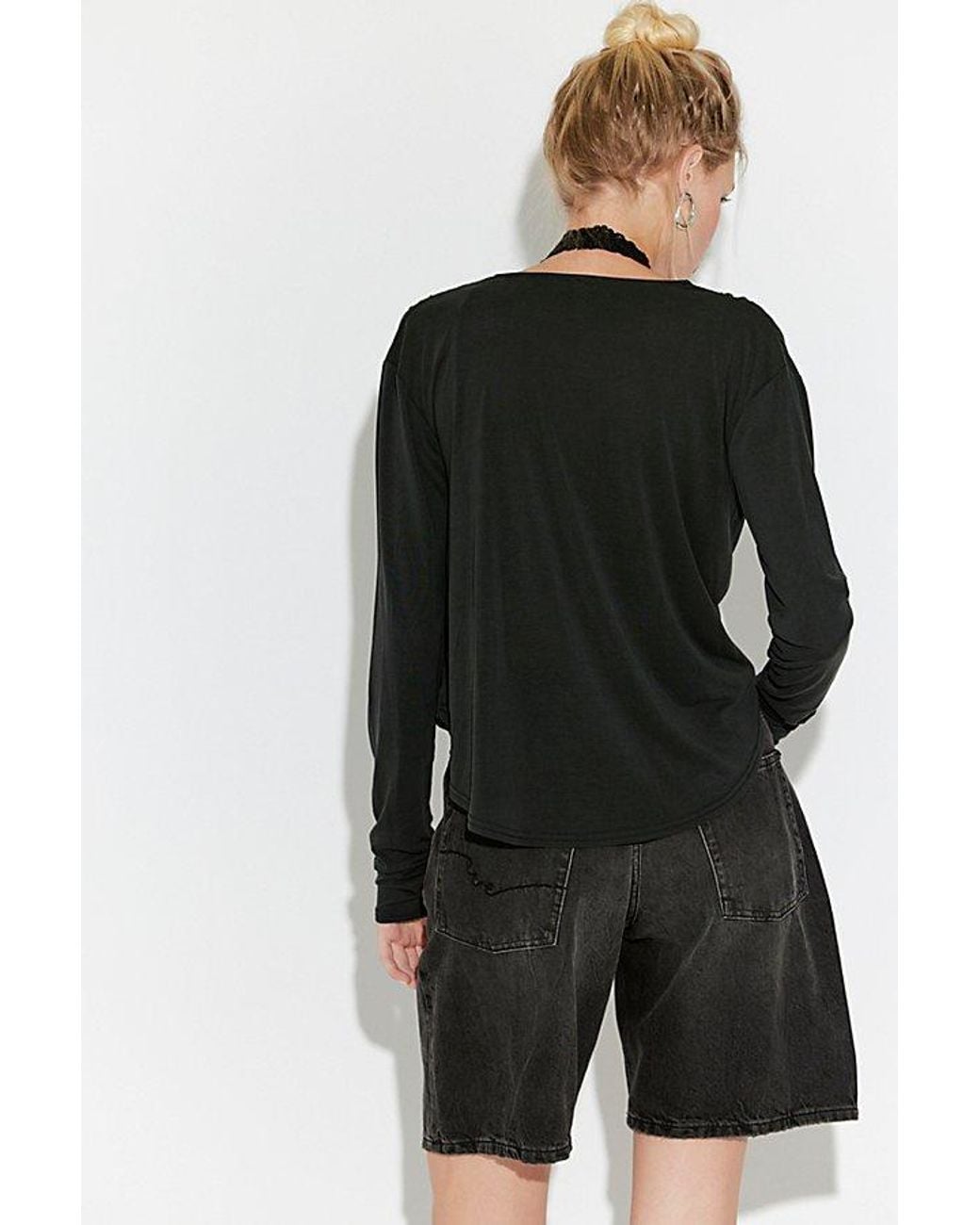 Free People Black Jane Draped Long Sleeve Top