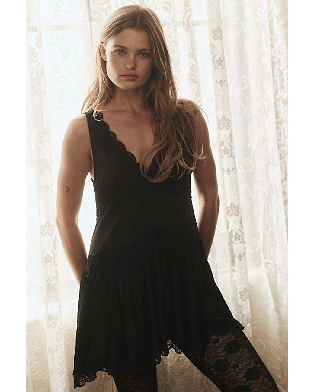 Intimately By Free People Black In This Groove Mini Slip