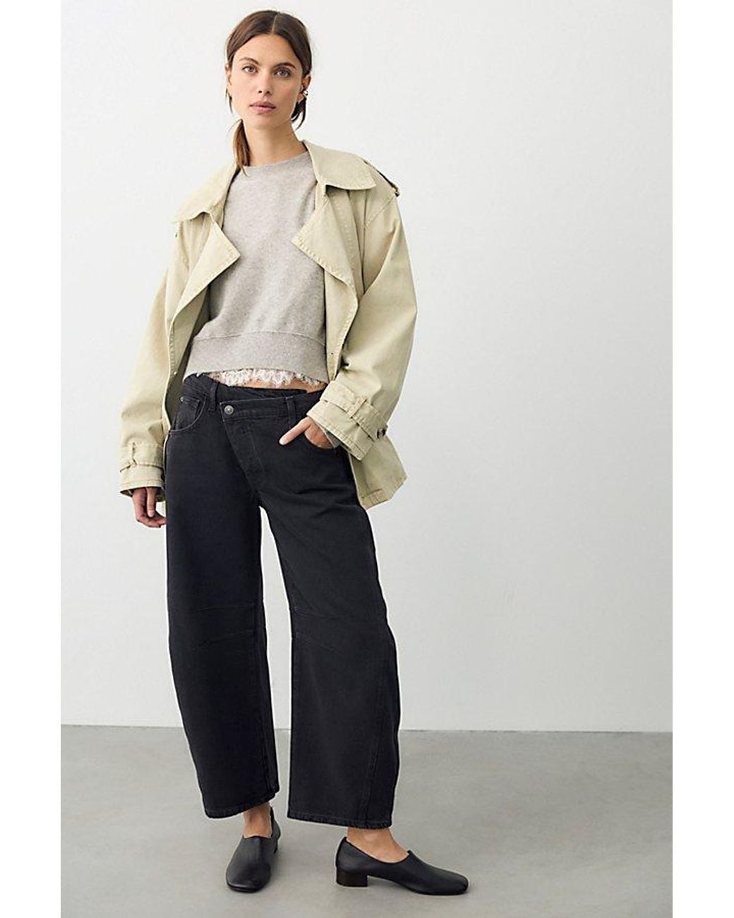 Free People Blue Good Luck Crossover Barrel Jeans