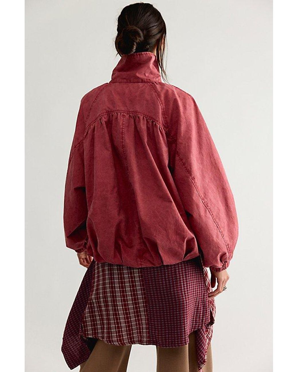 Free People Red Chelsea Funnel-Neck Oversized Jacket