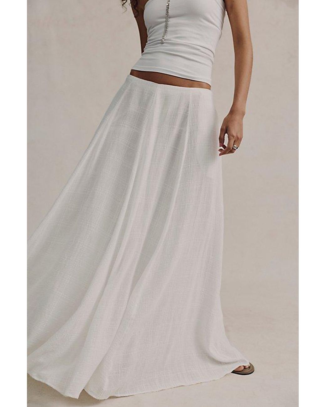 Free People White Ives Solid Maxi Skirt