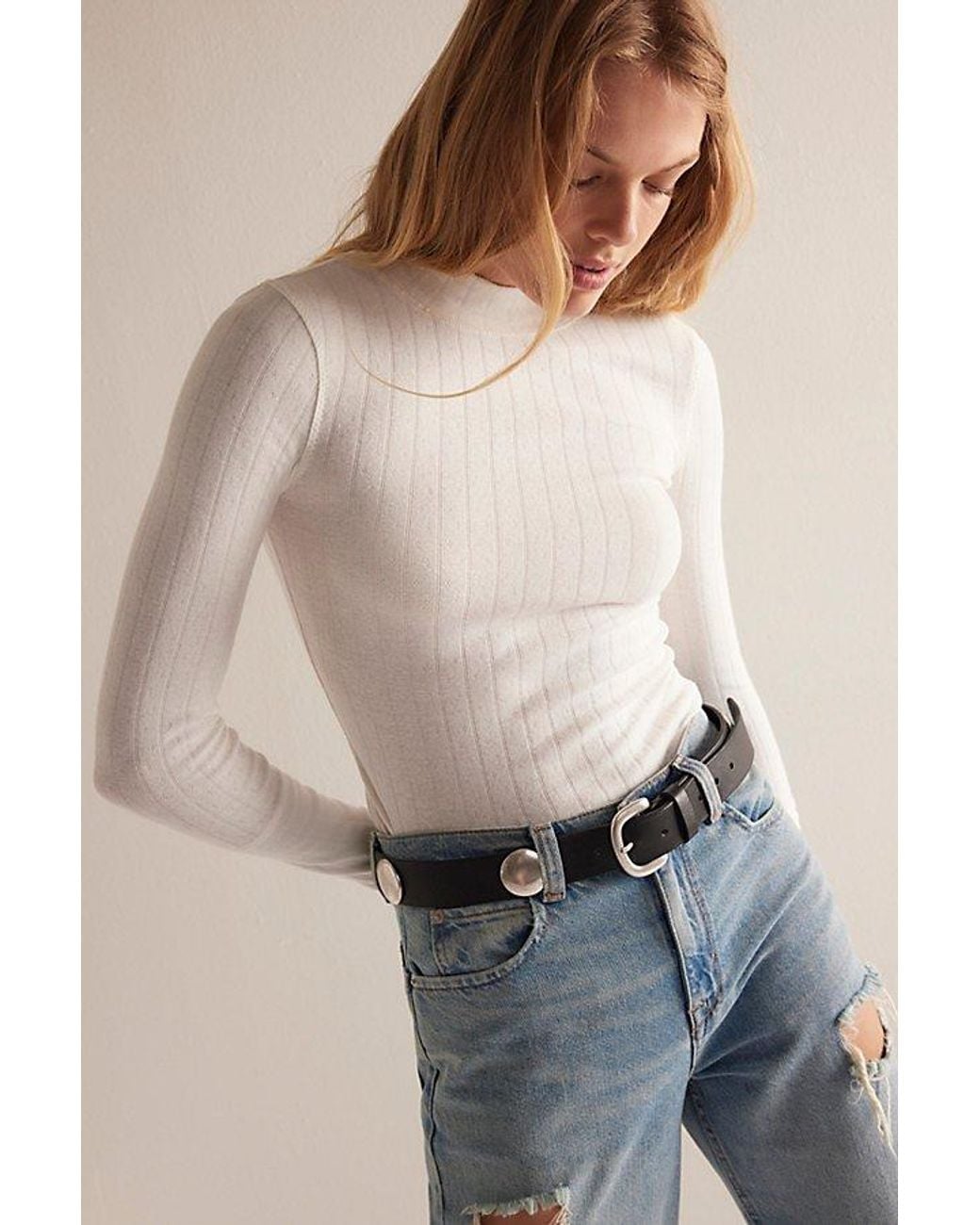 Intimately By Free People Brown End Game Pointelle Mock Neck Long Sleeve By