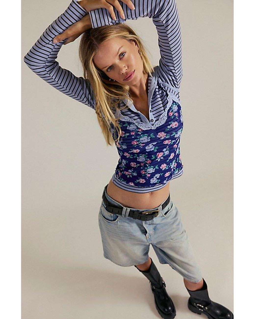 Free People Lake Stripe Henley in Blue | Lyst