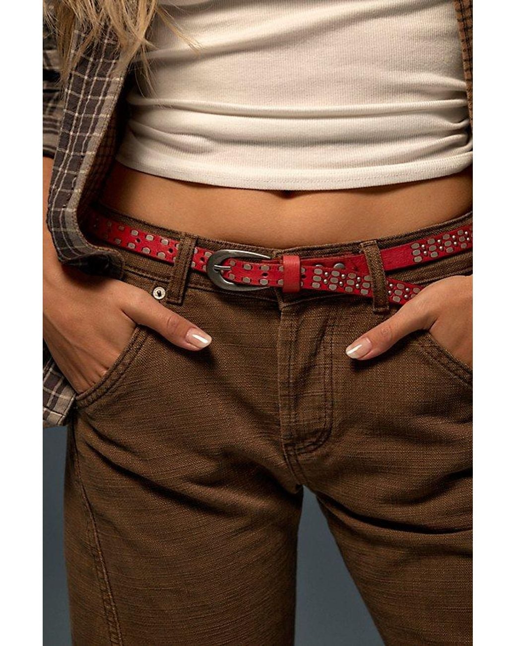 Free People Red Brie Slim Stud Belt