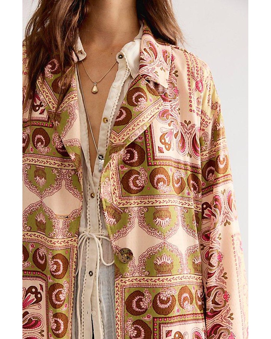 Free People White Coco Printed Duster Jacket