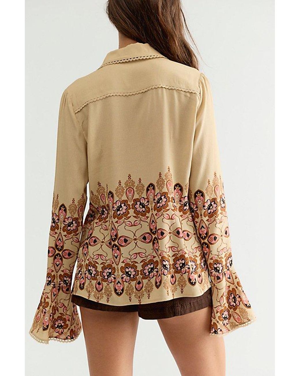 Free People Brown Melrose Printed Button Down Top
