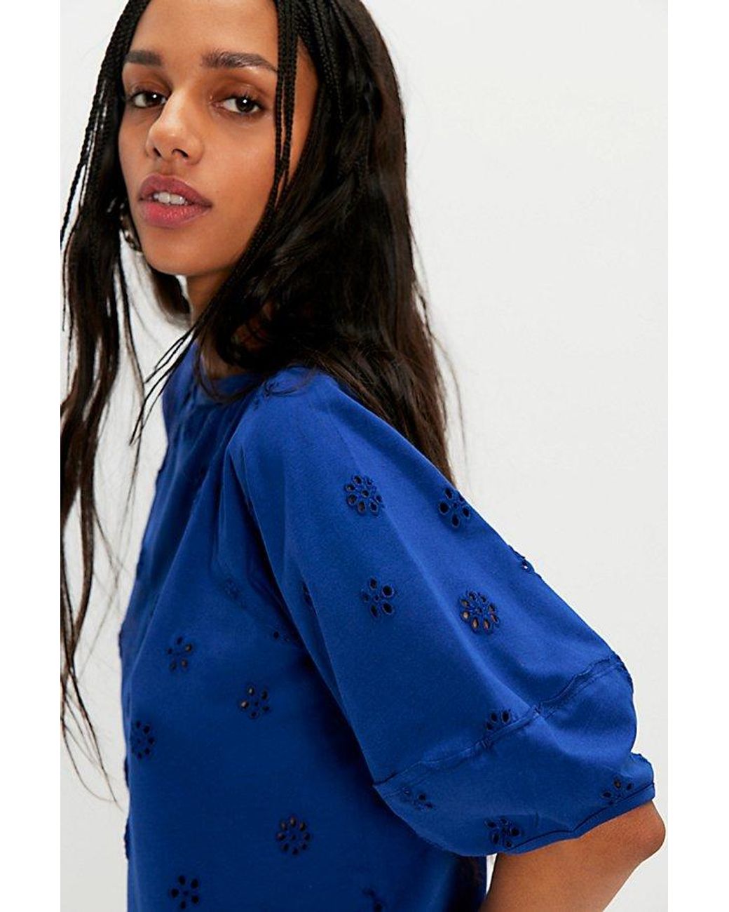 Free People Blue Jessie Eyelet Tee