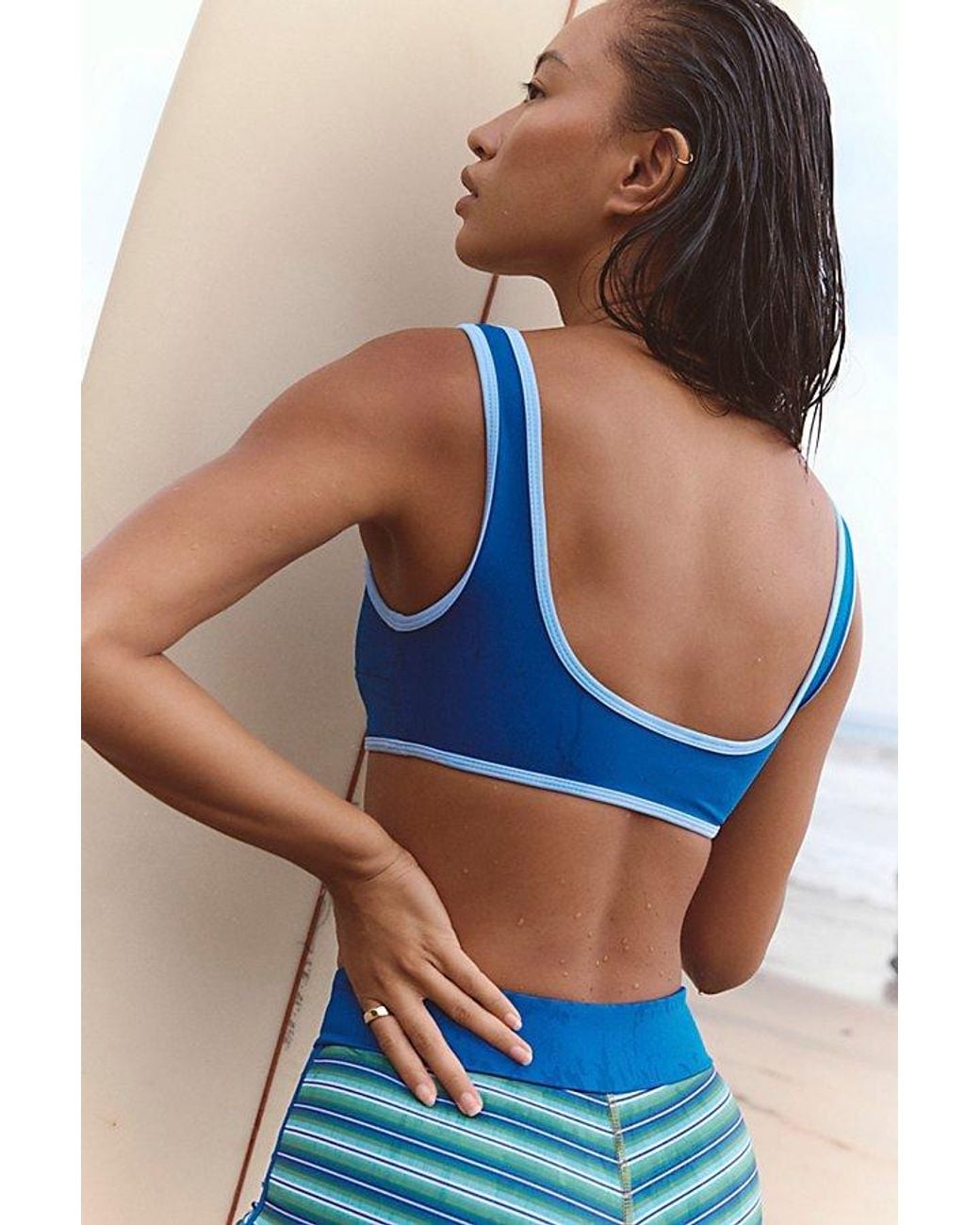Noserider Blue Striped Surf Bikini Top