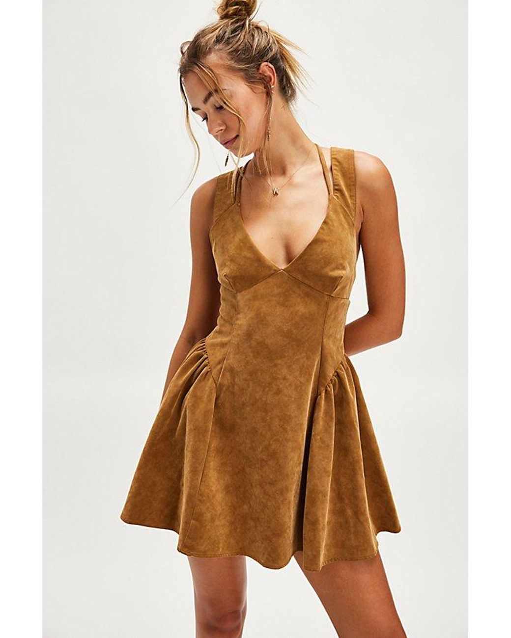 poppy dress lisa brown Into The Night Suede Mini Dress