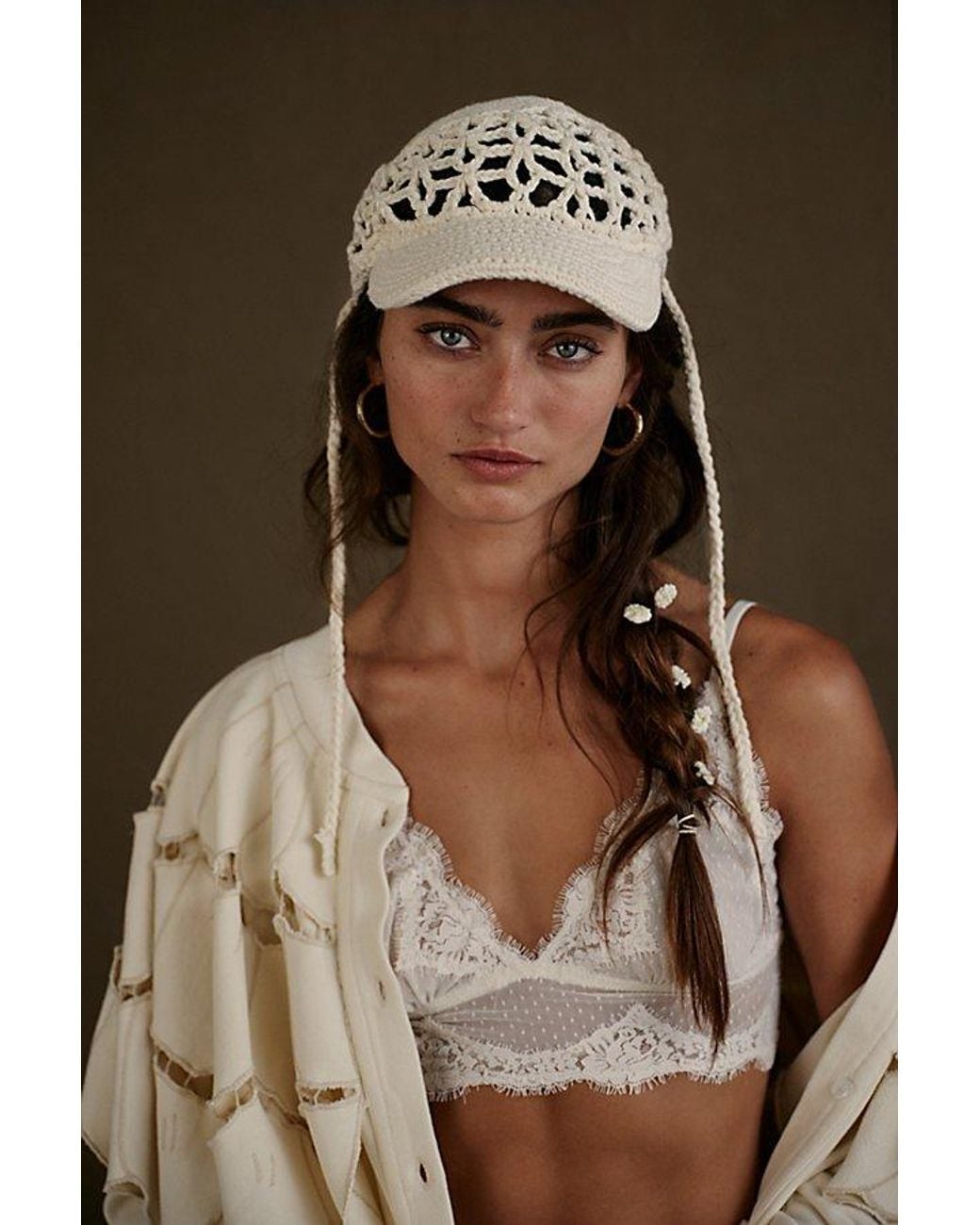 FREE PEOPLE Silvie Crochet Baseball Hat Ivory Boho Visor Cap OS New Cream NWT Free People Sylvie Crochet Baseball Hat | Mercari main image 4