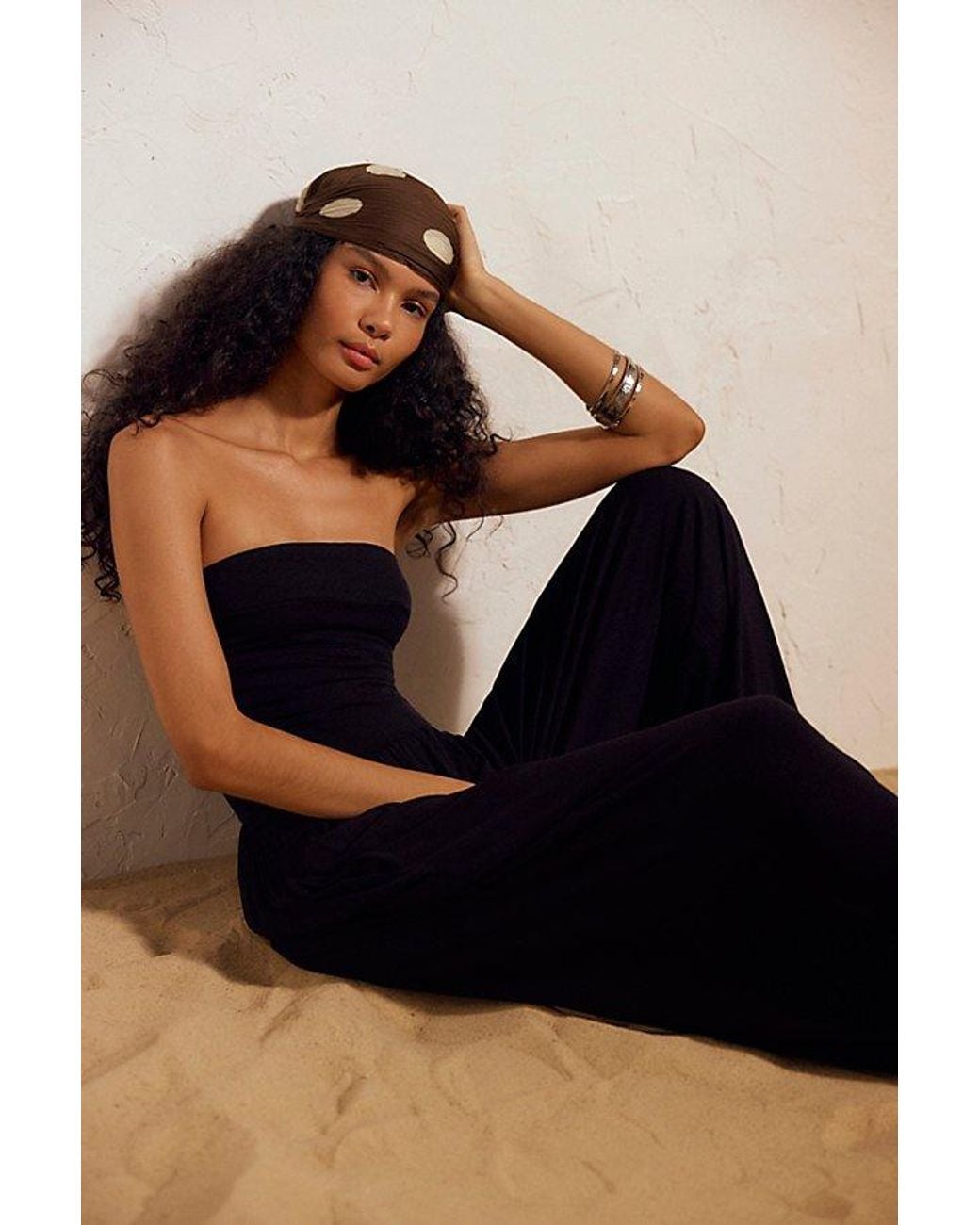 Free People Black Pleated Printed Skinny Bandana