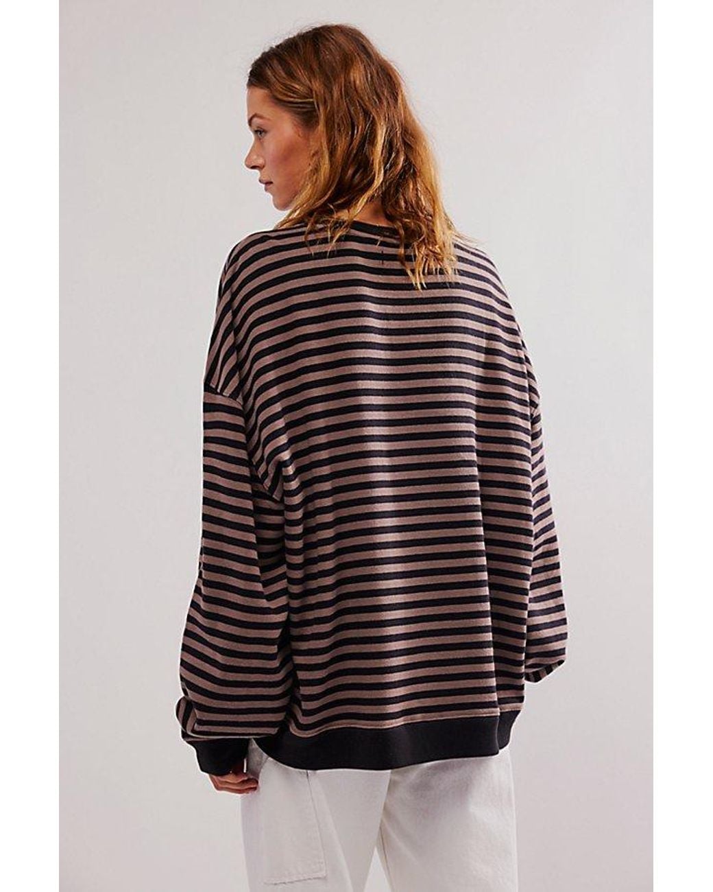 Free People Black Classic Striped Oversized Crewneck