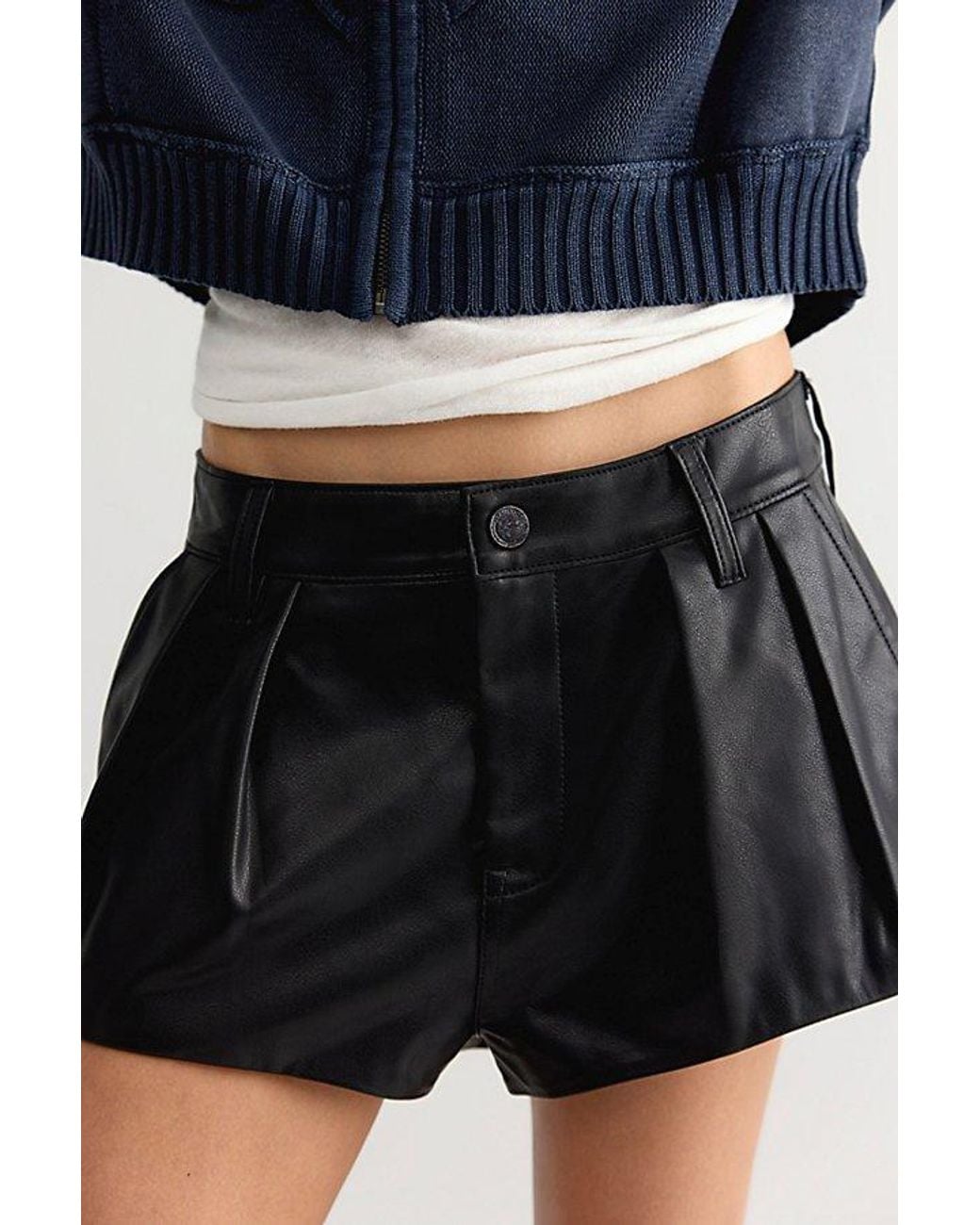 Blank NYC Blue Pleated Vegan Leather Shorts