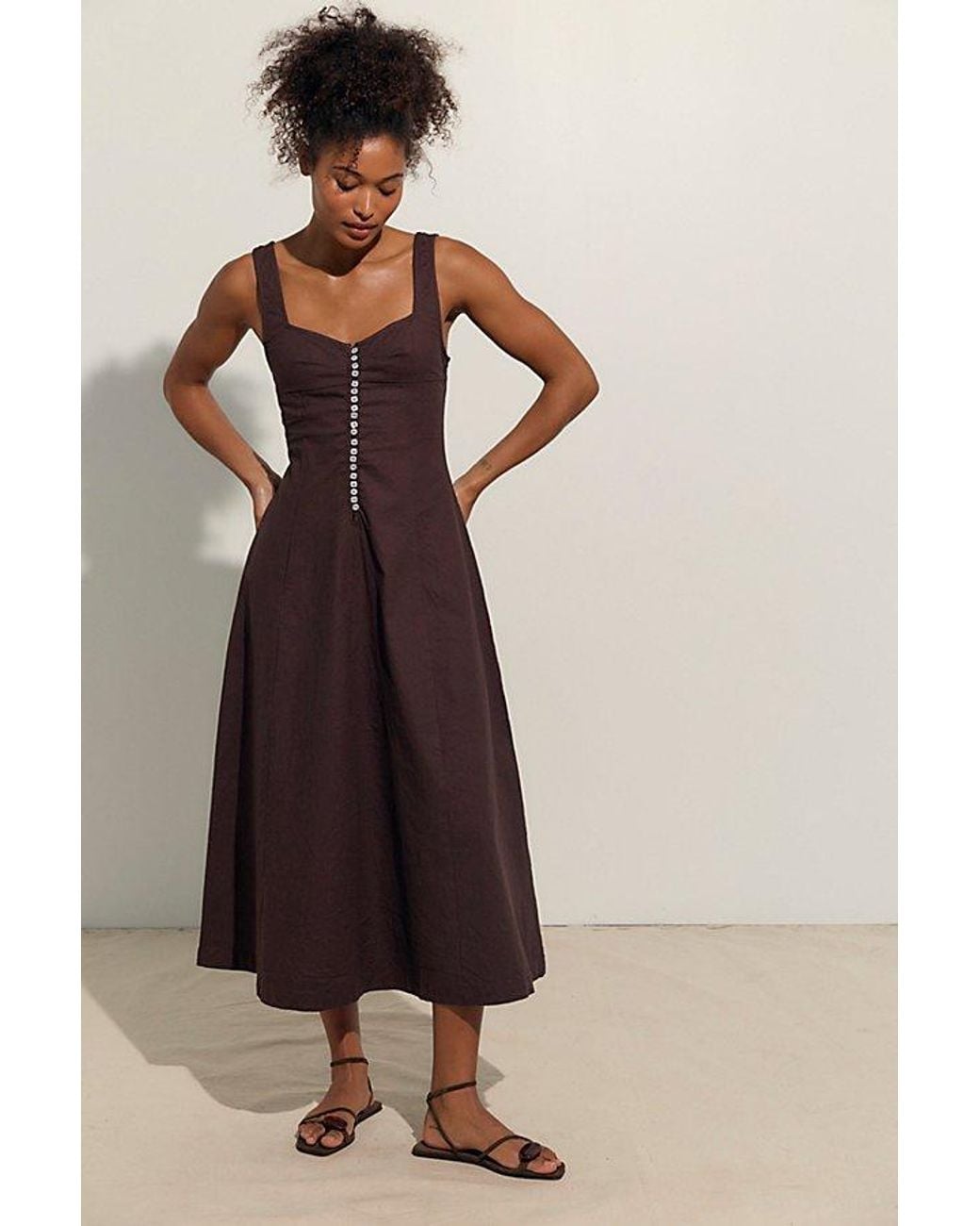 free-est Multicolor Holland Stretch Linen Midi Dress By