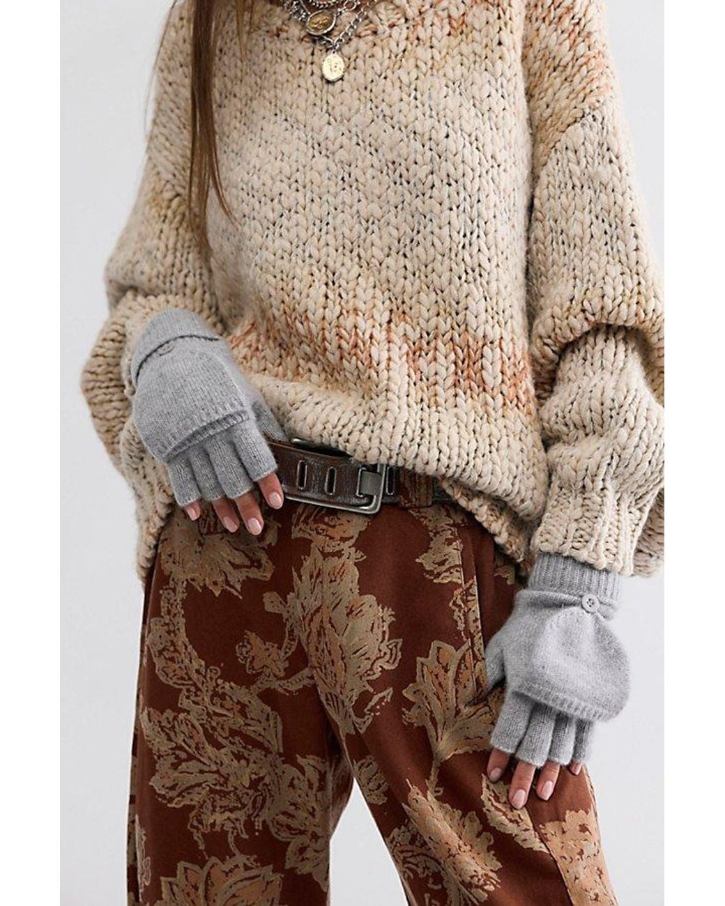 Free People Gray Cmere Convertible Mittens