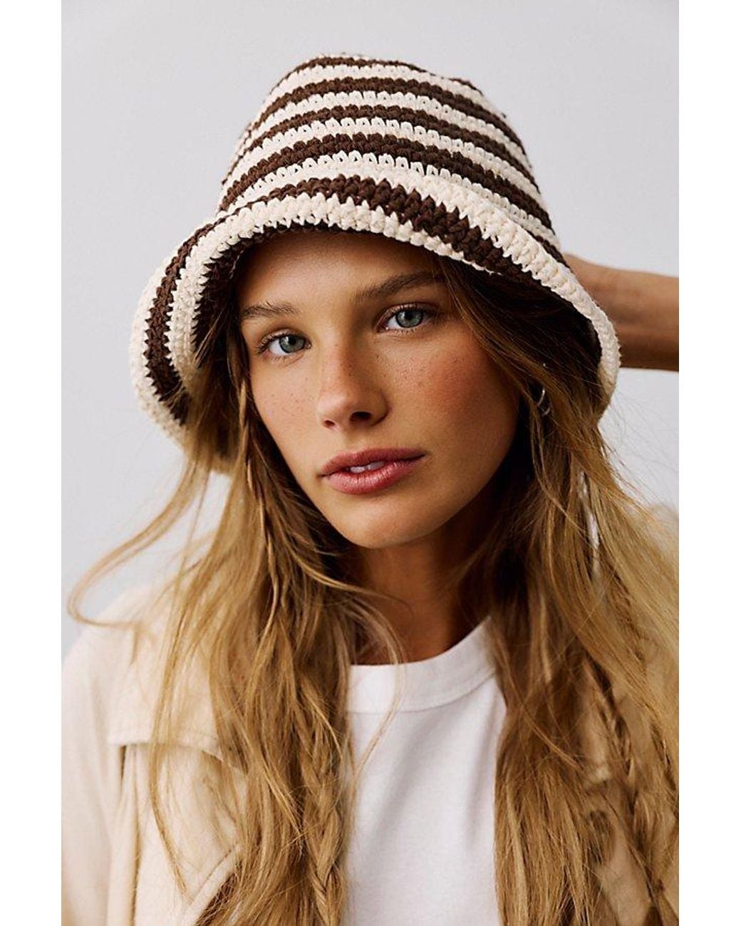 Free People Natural Striped Crochet Sailor Hat