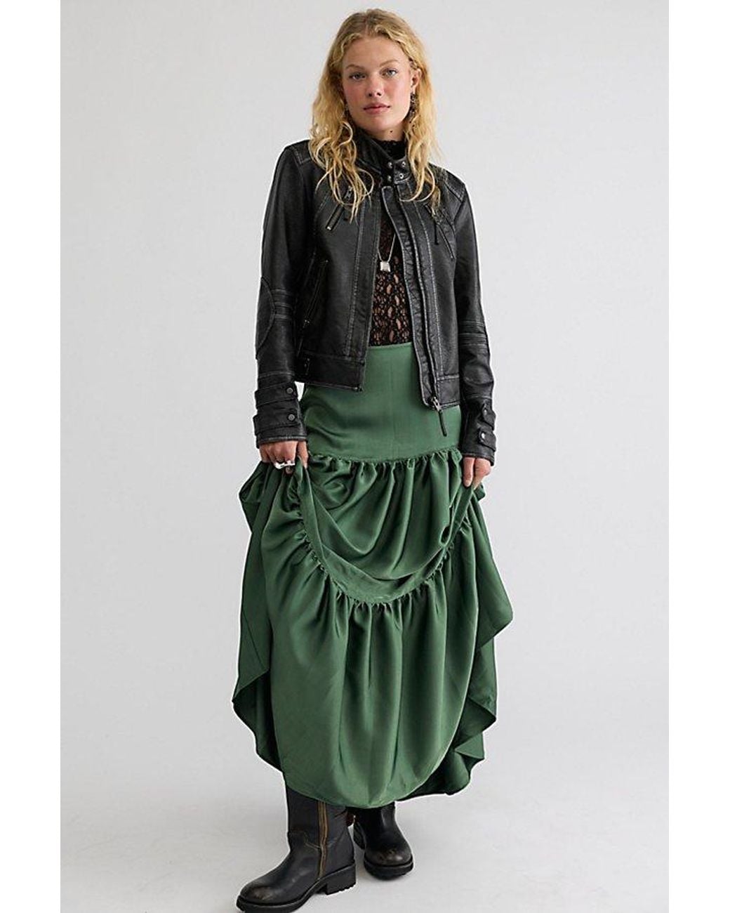 Free People Green Juliette Satin Maxi Skirt
