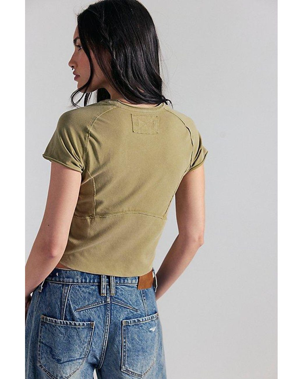 Free People Blue Protagonist Cropped Cap Sleeve Tee