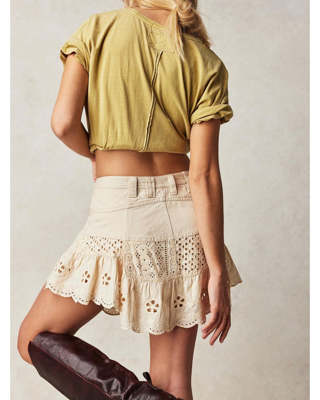 Free People Violet Eyelet Mini Skirt in Natural | Lyst