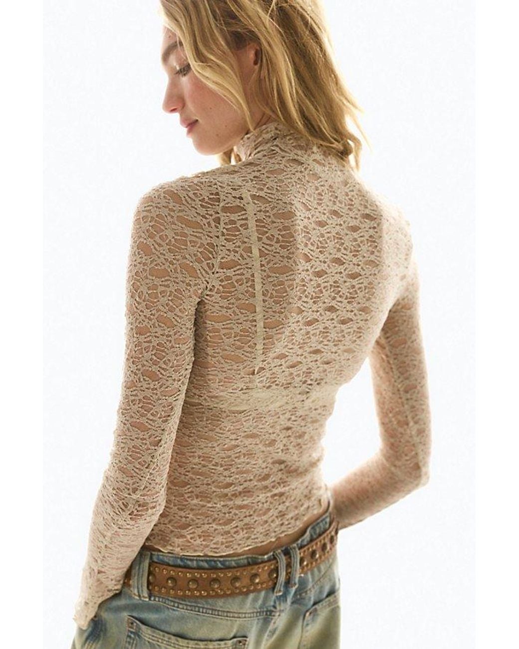 Intimately By Free People Brown Last Call Lace Mock Neck Long Sleeve By