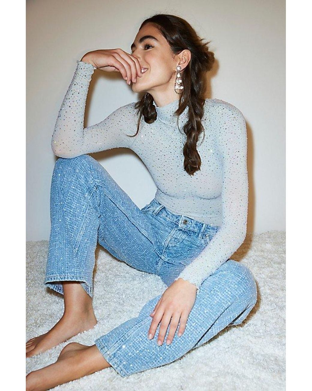 Intimately By Free People Blue Night Sky Seamless Turtleneck Bodysuit