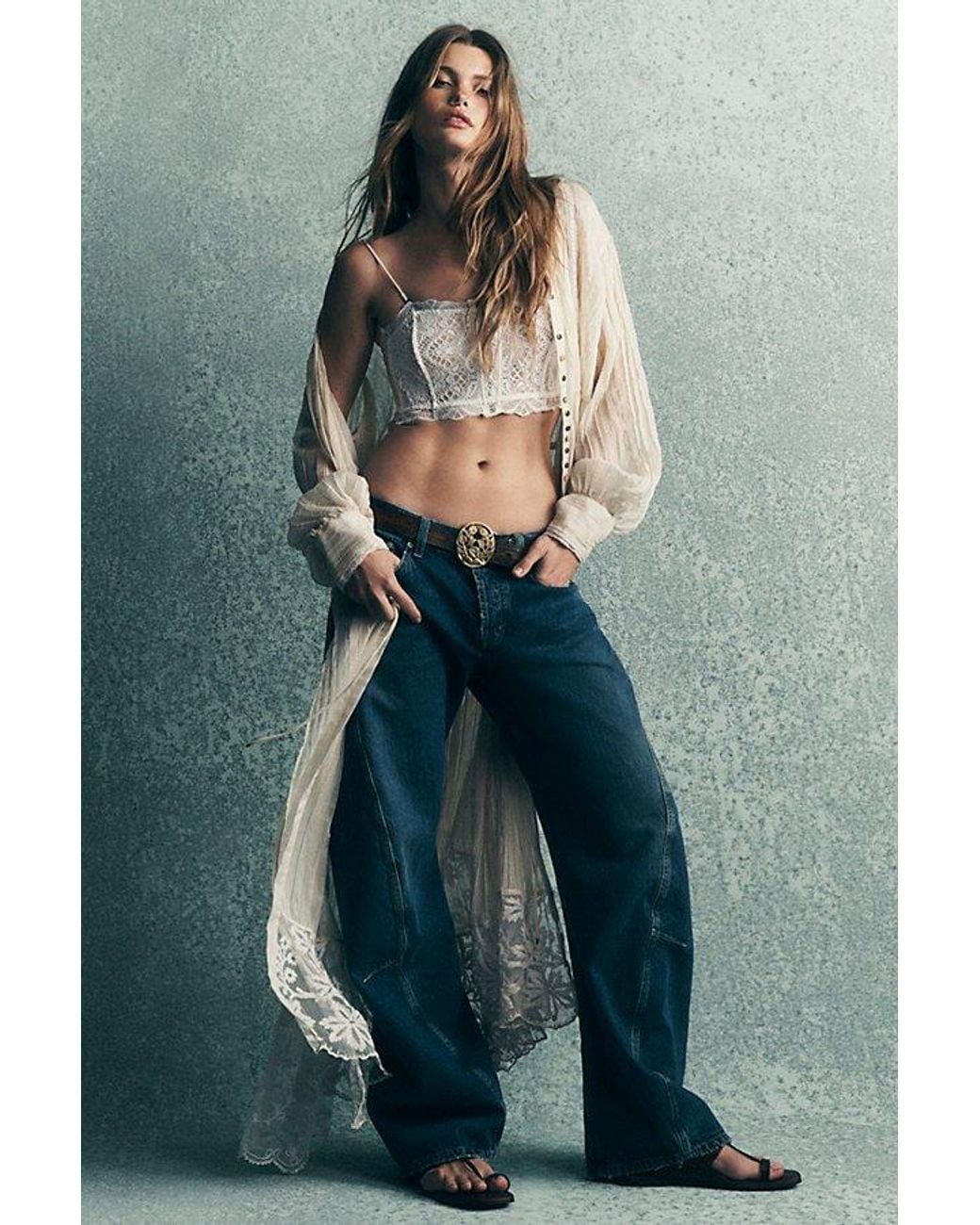 Free People Blue Fable Low-Rise Twisted Bowed Jeans