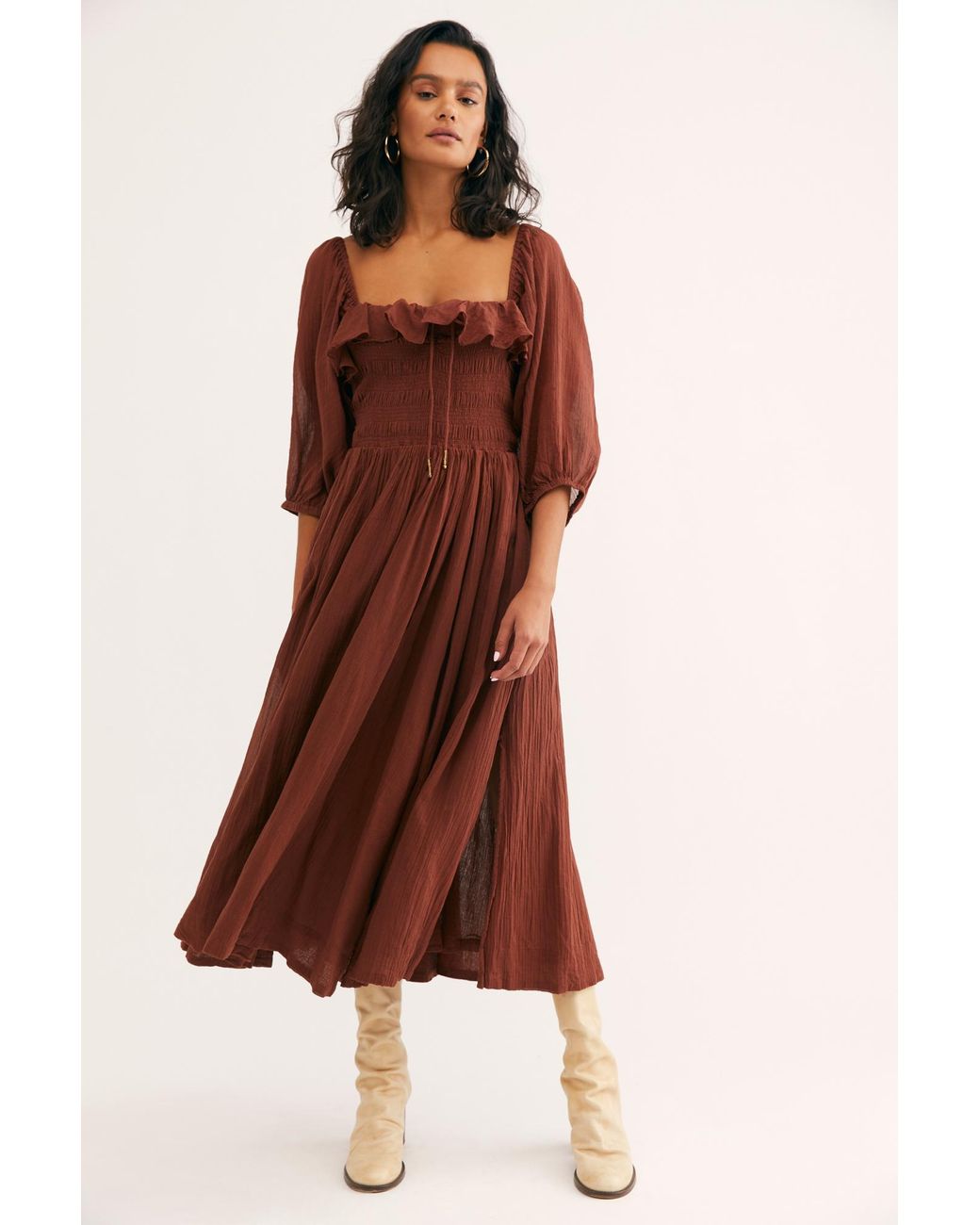 Free People Oasis Midi Dress in Brown Lyst