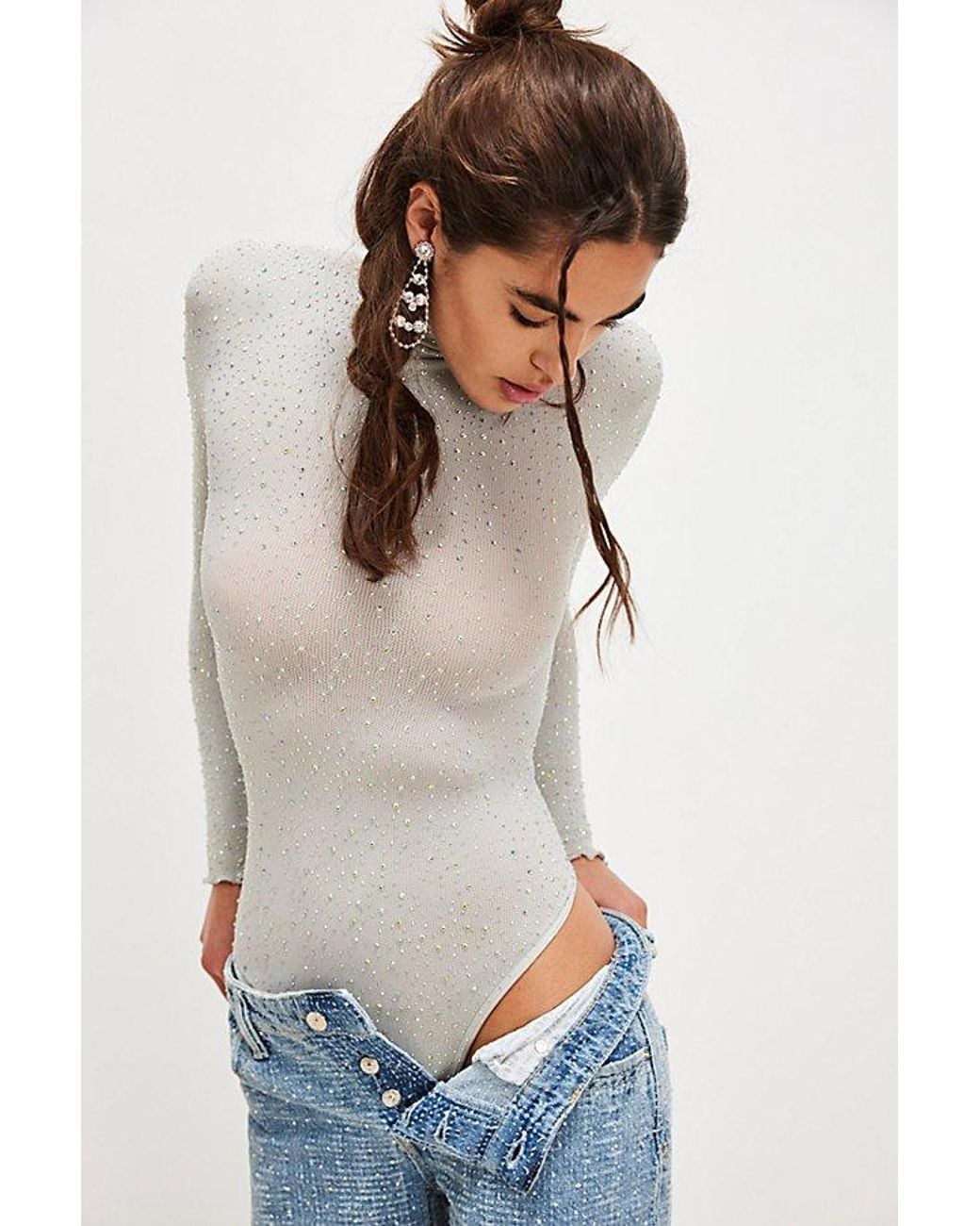 Intimately By Free People Blue Night Sky Seamless Turtleneck Bodysuit