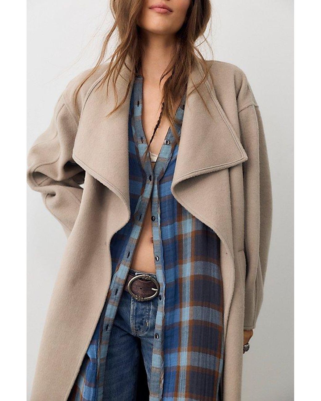 Free People Blue Layer Up Maxi Button Down Top