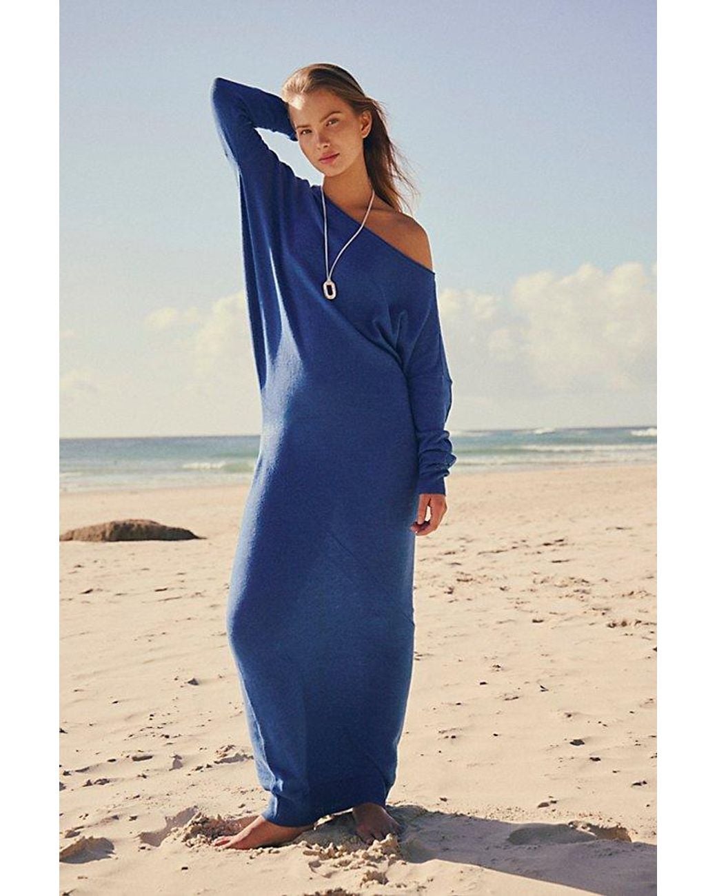 free-est Blue Hollis Sweater Midi Dress By
