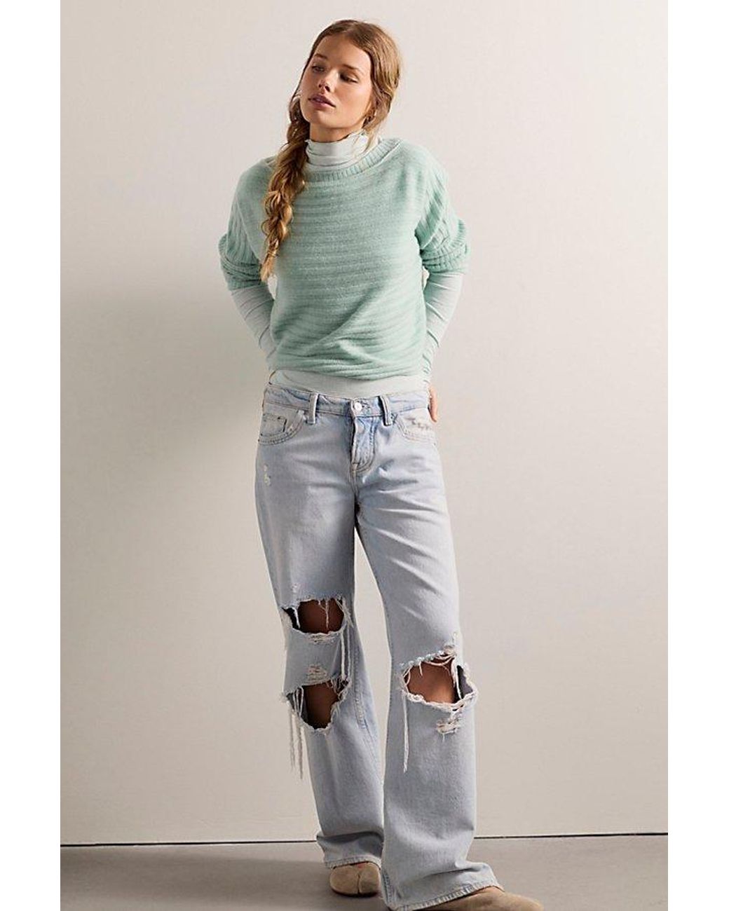 Intimately By Free People Gray Keeping It Light Ribbed Turtleneck Top By