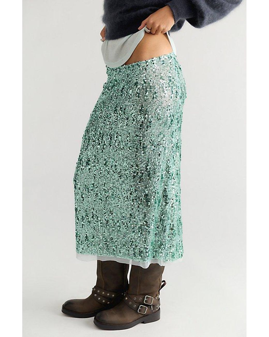 Intimately By Free People Black Party Trick Sequin Midi Slip Skirt By