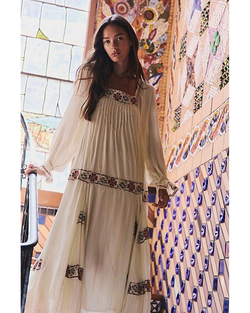 Free People Brown Azalea Embroidered Maxi Dress