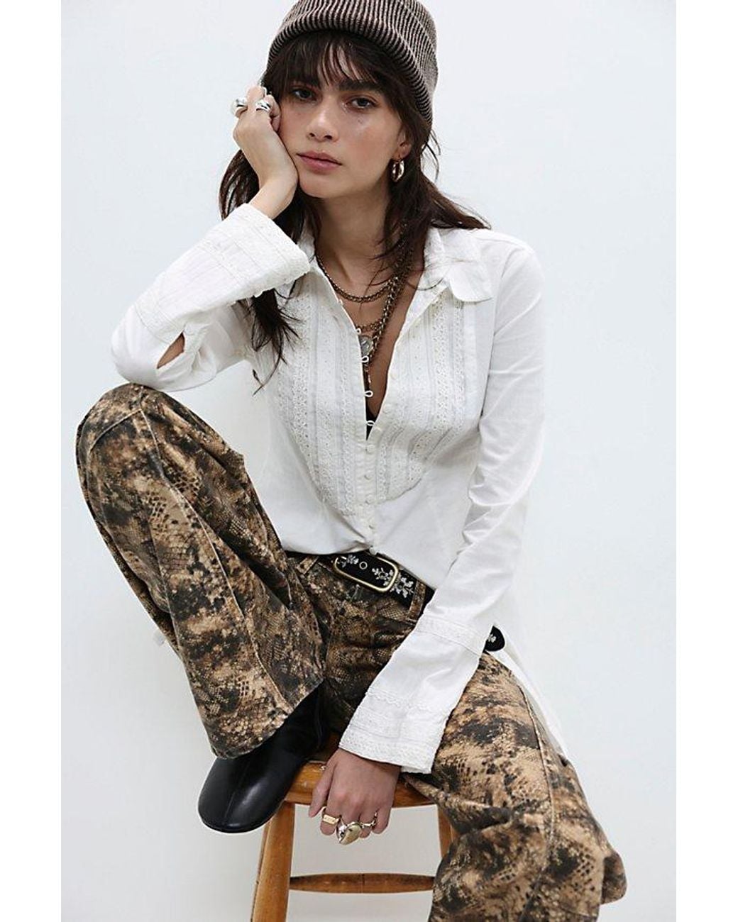 Free People White Kate Button Down Top