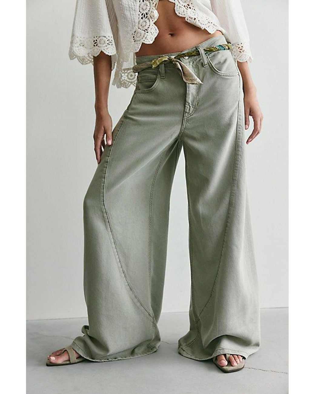 Free People Green Haven Twisted Wide-Leg Jeans