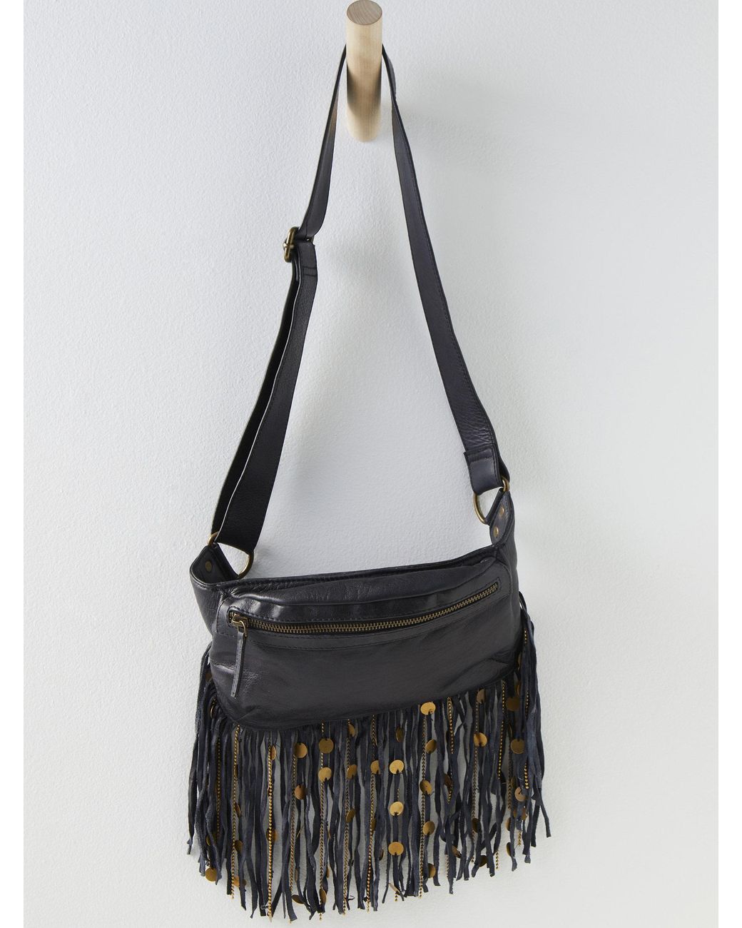 Free People Leather Juniper Fringe Sling Bag in Black Lyst