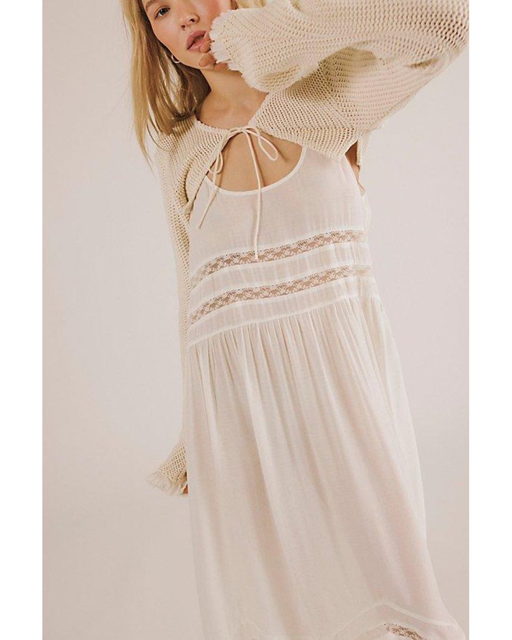 Intimately By Free People Natural Voile And Lace Midi Slip Dress By