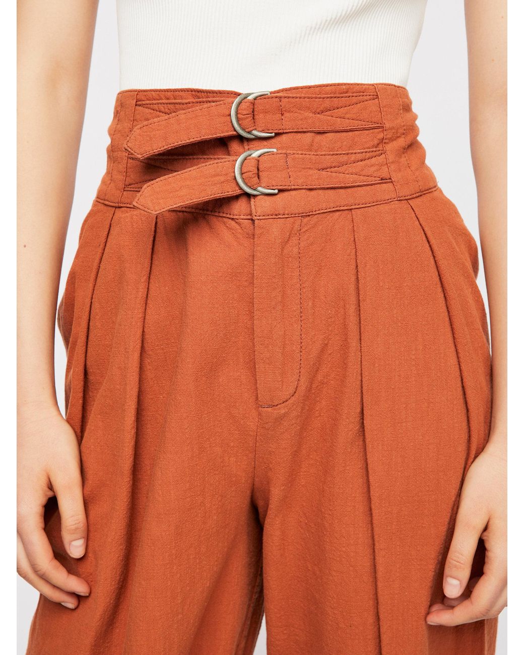 Free People Double Buckle Trousers in Orange | Lyst
