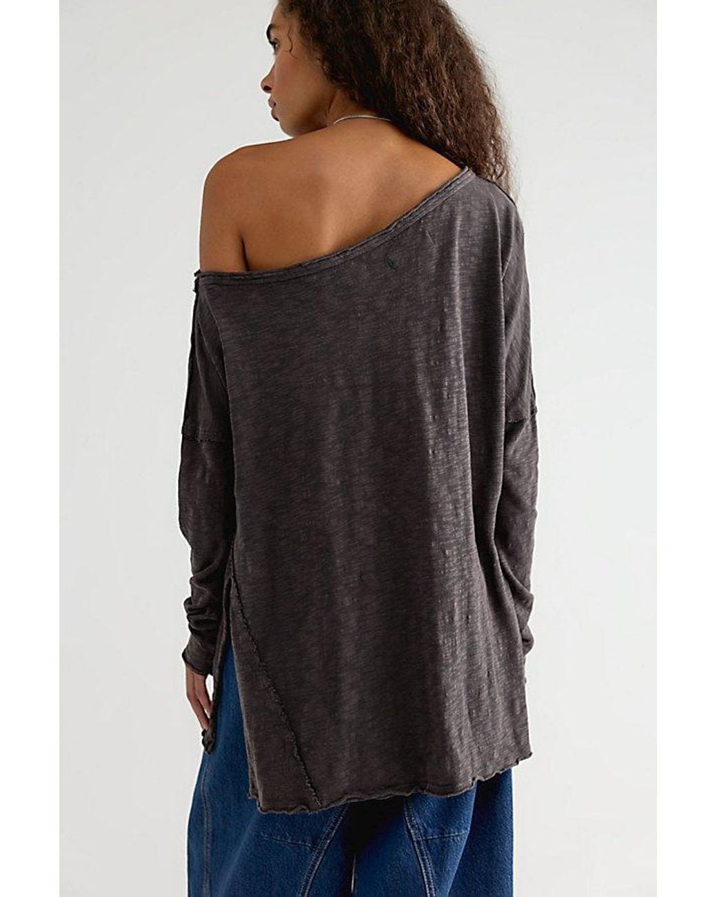 Free People Black We The Free Nyla Off-The-Shoulder Long Sleeve Tee