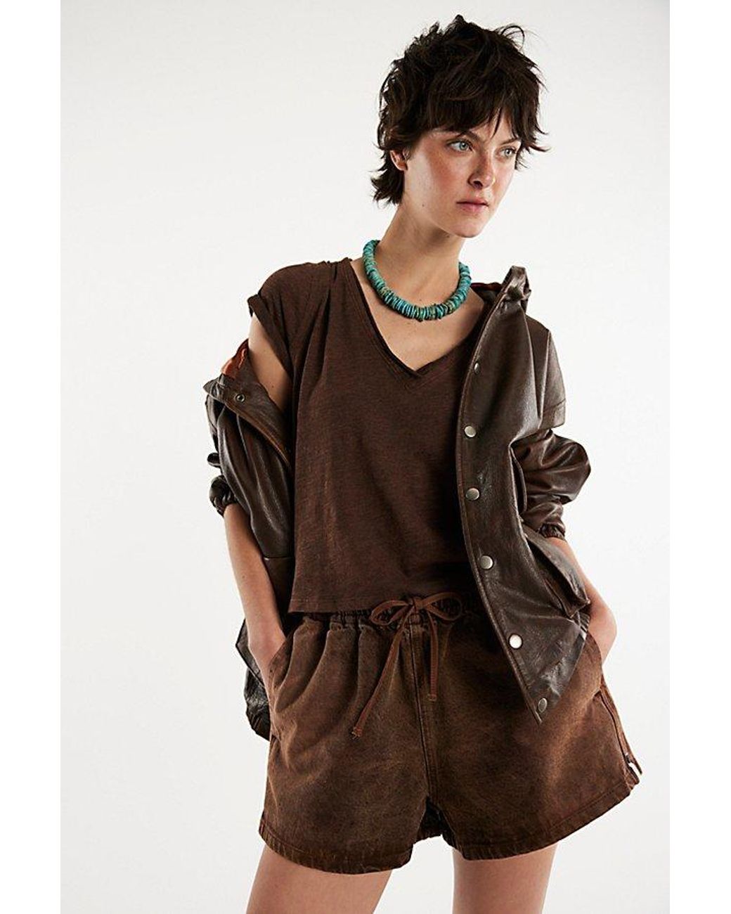Free People Brown Take 2 Tee