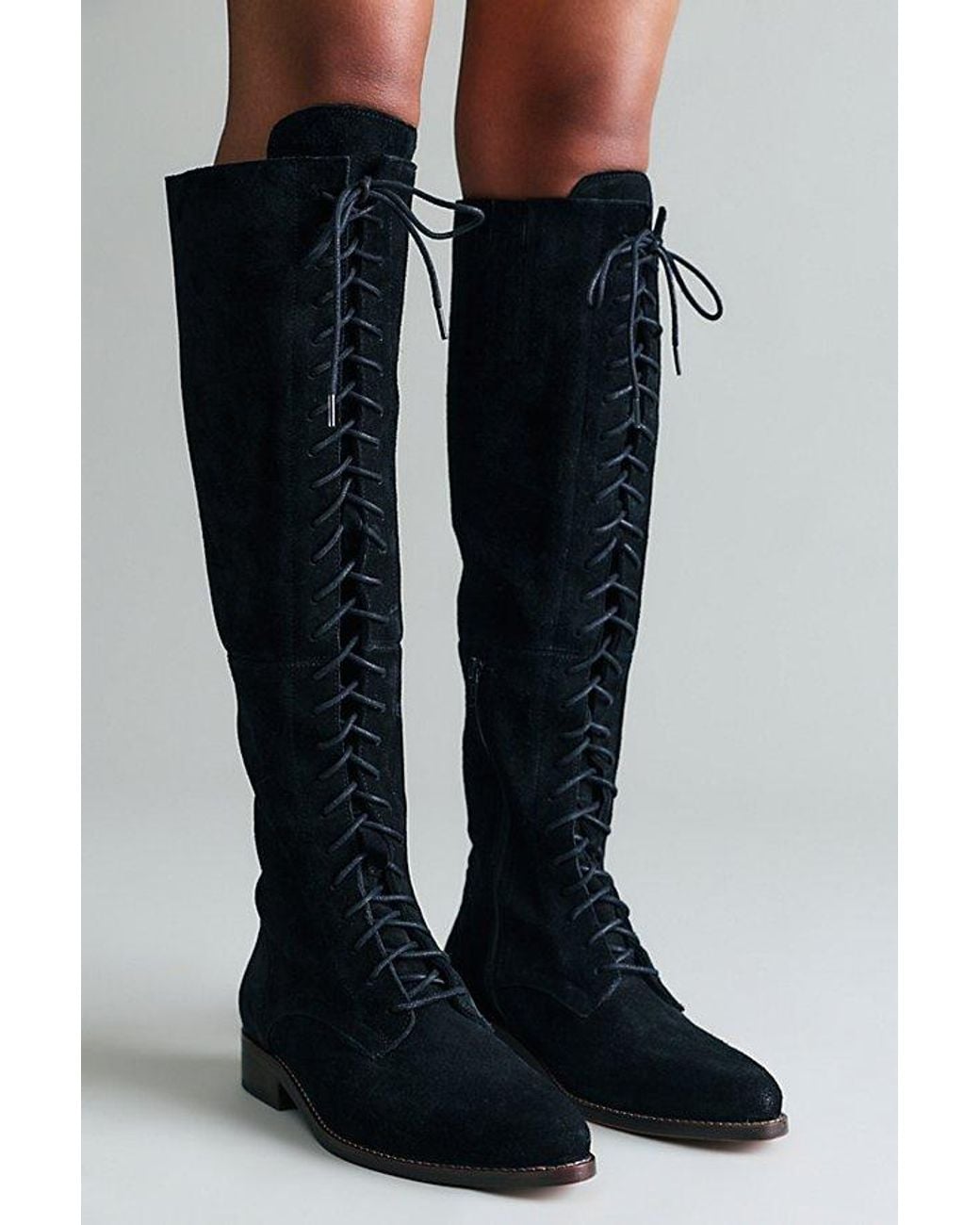 Free People Gray Davey Over-The-Knee Lace-Up Boots