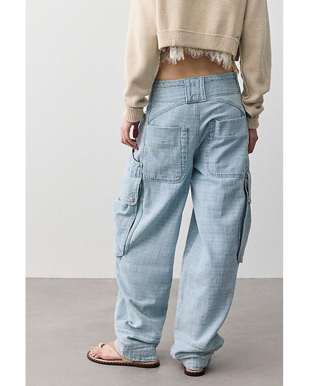 Free People Blue Brentwood Textured Cargo Jeans