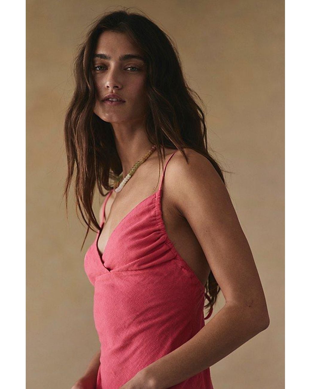 free-est Red Sandshell Linen Omnia Midi Slip Dress By
