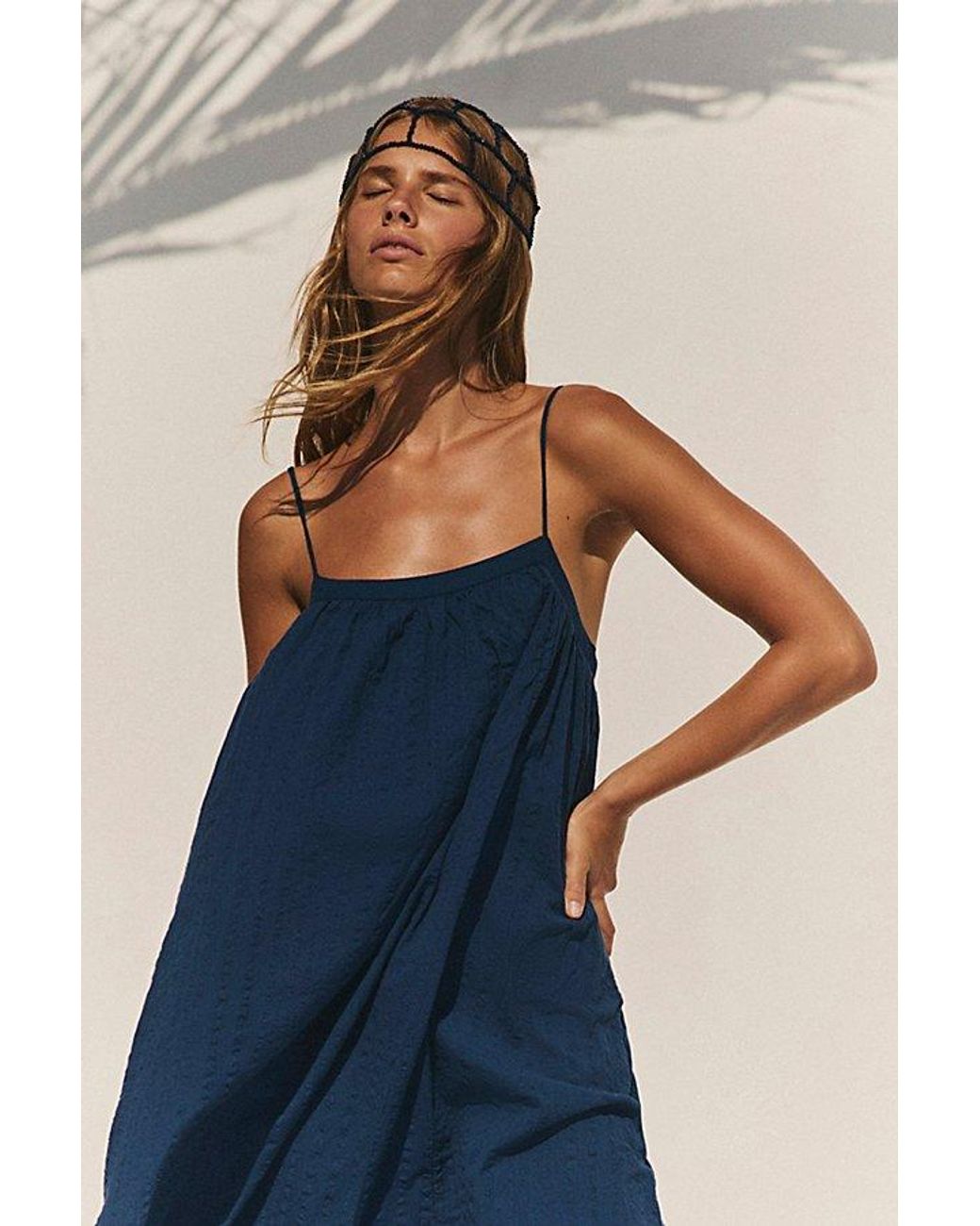 free-est Blue Marisol Textured Cotton Maxi Dress By