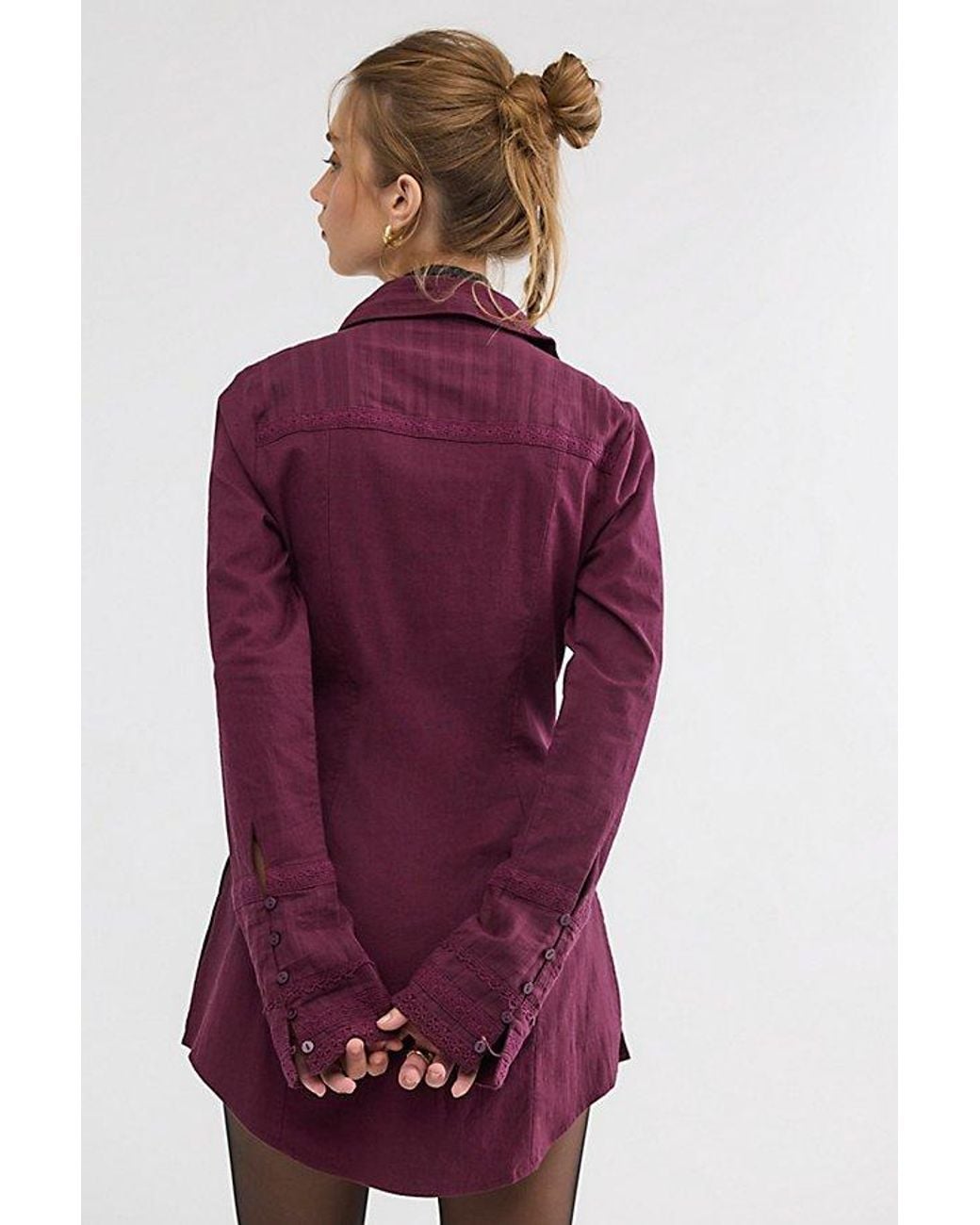 Free People Red Kate Button Down Top