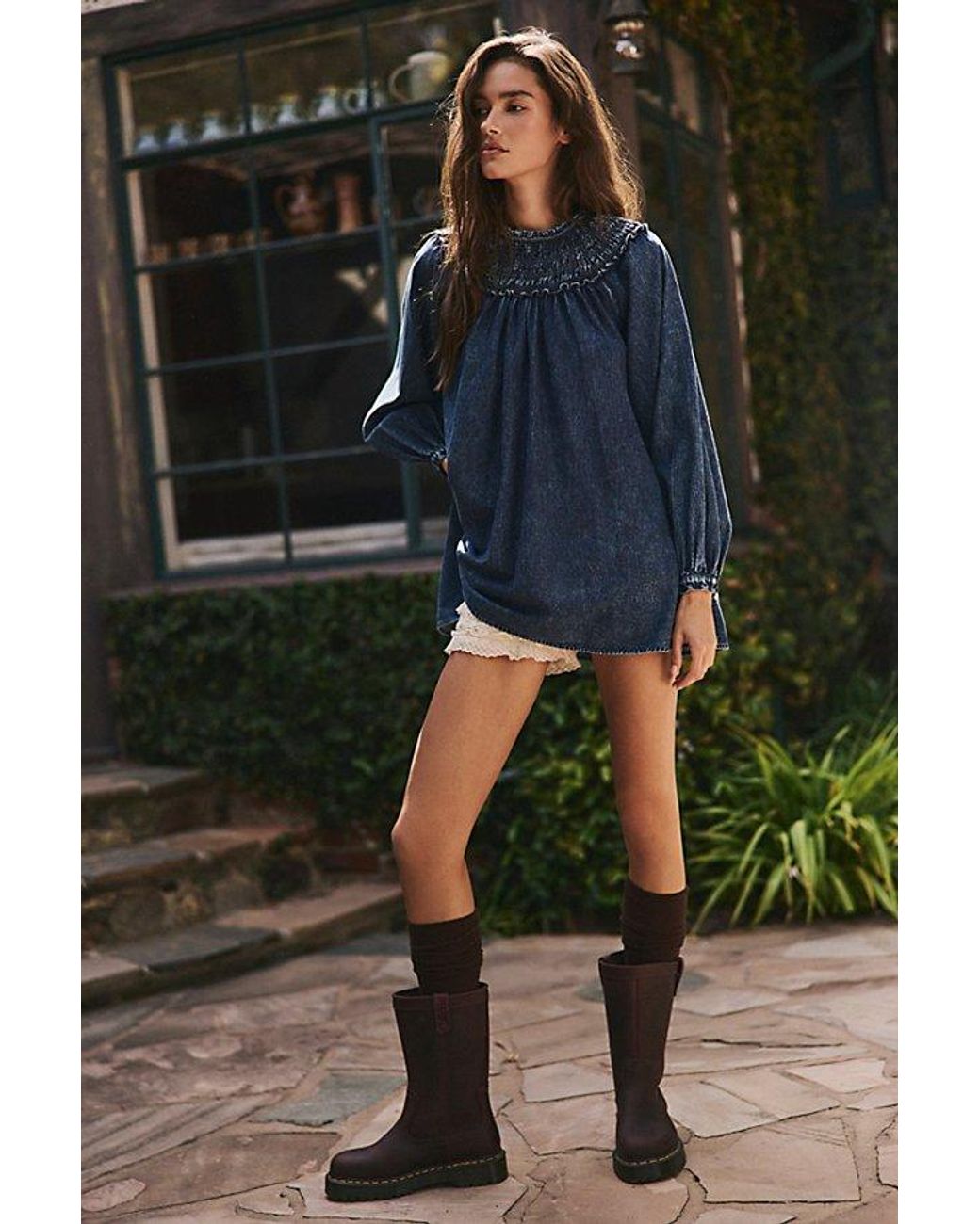 Free People Gray Morning Dew Smocked Mini Dress