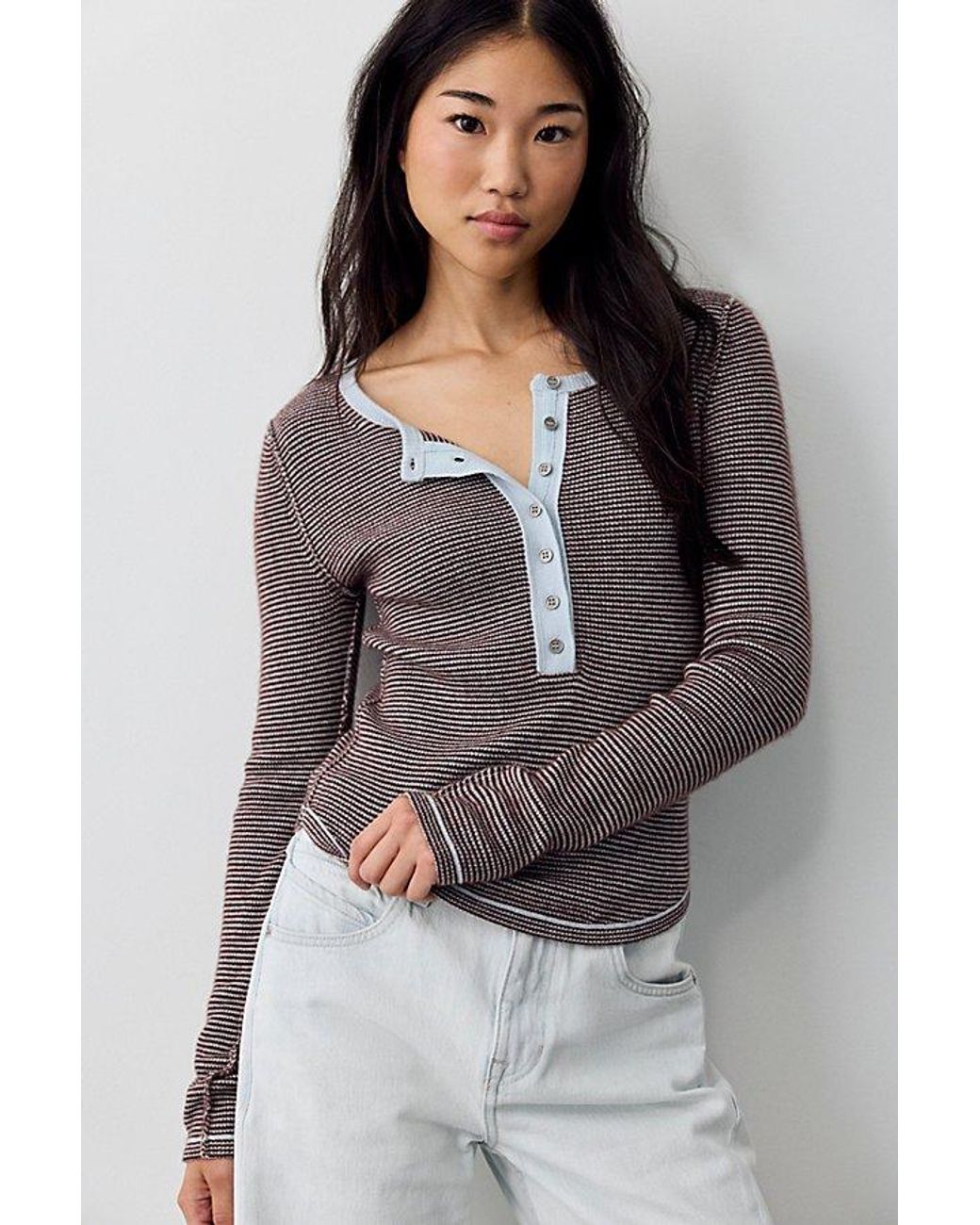Free People Gray Hudson Striped Cashmere Henley