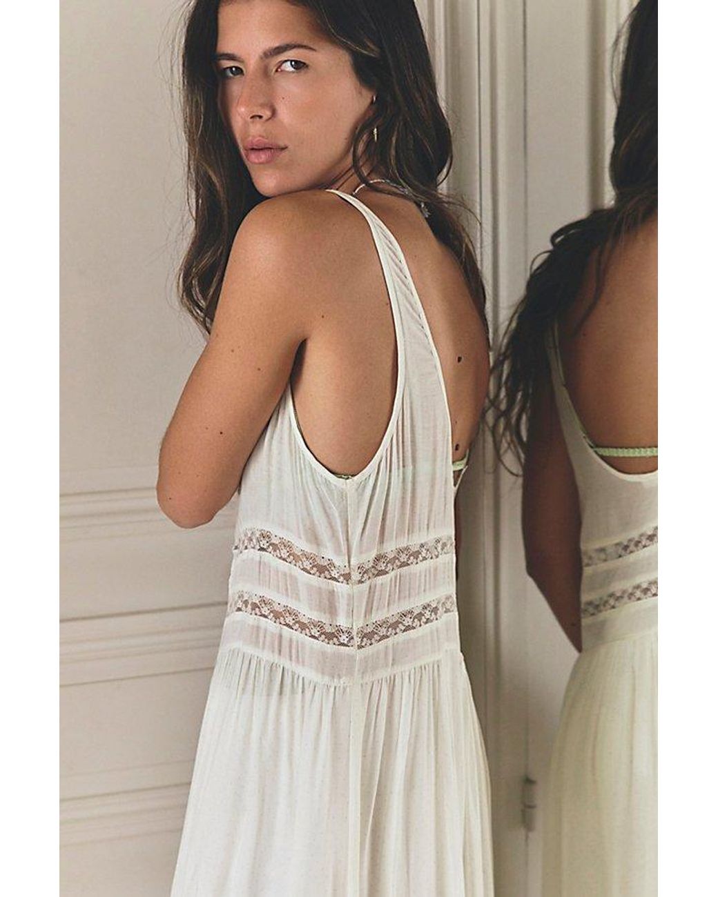 Intimately By Free People Natural Voile And Lace Midi Slip Dress By